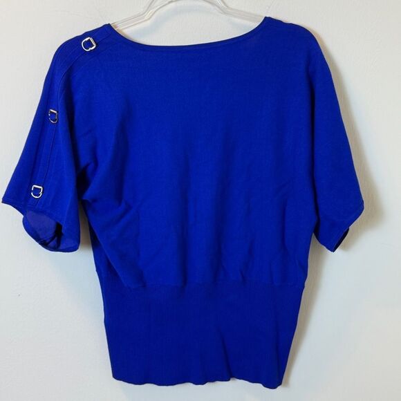 Cable & Gauge Royal Blue V-Neck Short Sleeve Sweater Top Women’s Large - Picture 2 of 4